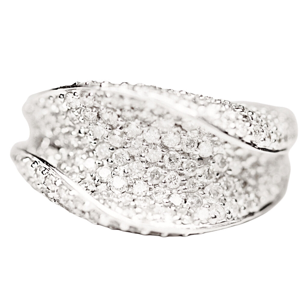 Diamond & 18Kt White Gold "Wave" Ring
