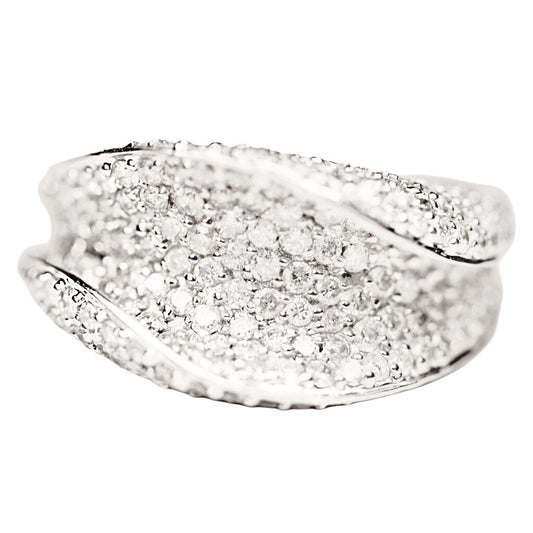 Diamond & 18Kt White Gold "Wave" Ring