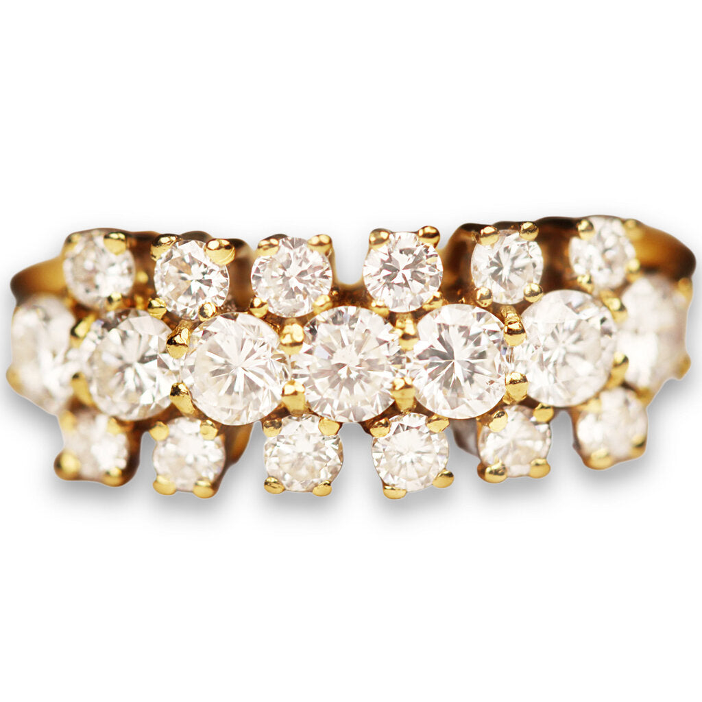 Three Row Diamond Ring in 18Kt Gold