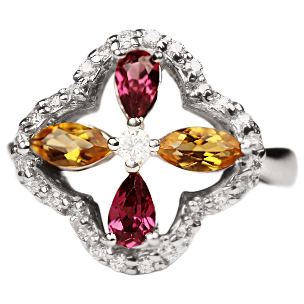 Garnet & Citrine Ring in 14Kt White Gold