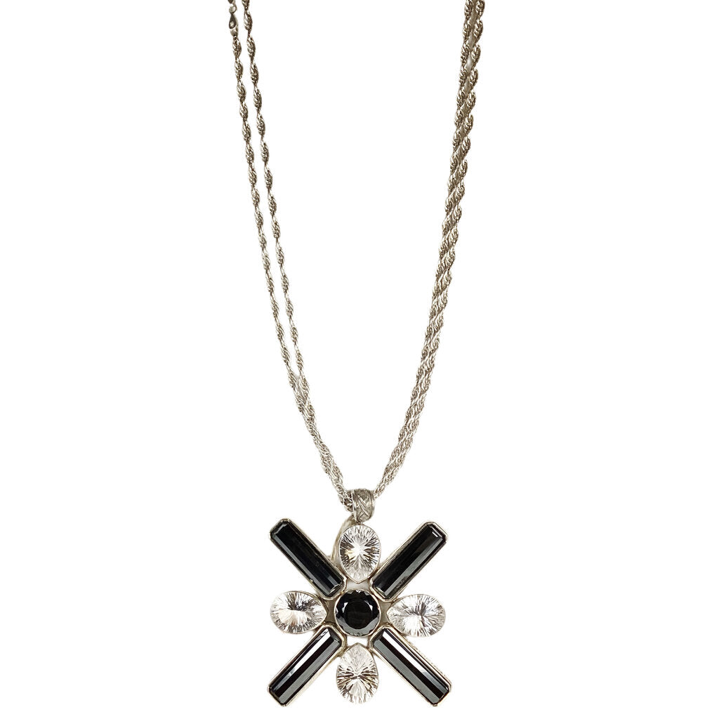 Stephen Dweck Hematite Crystal & Sterling Large Pendant w. Sterling Chain