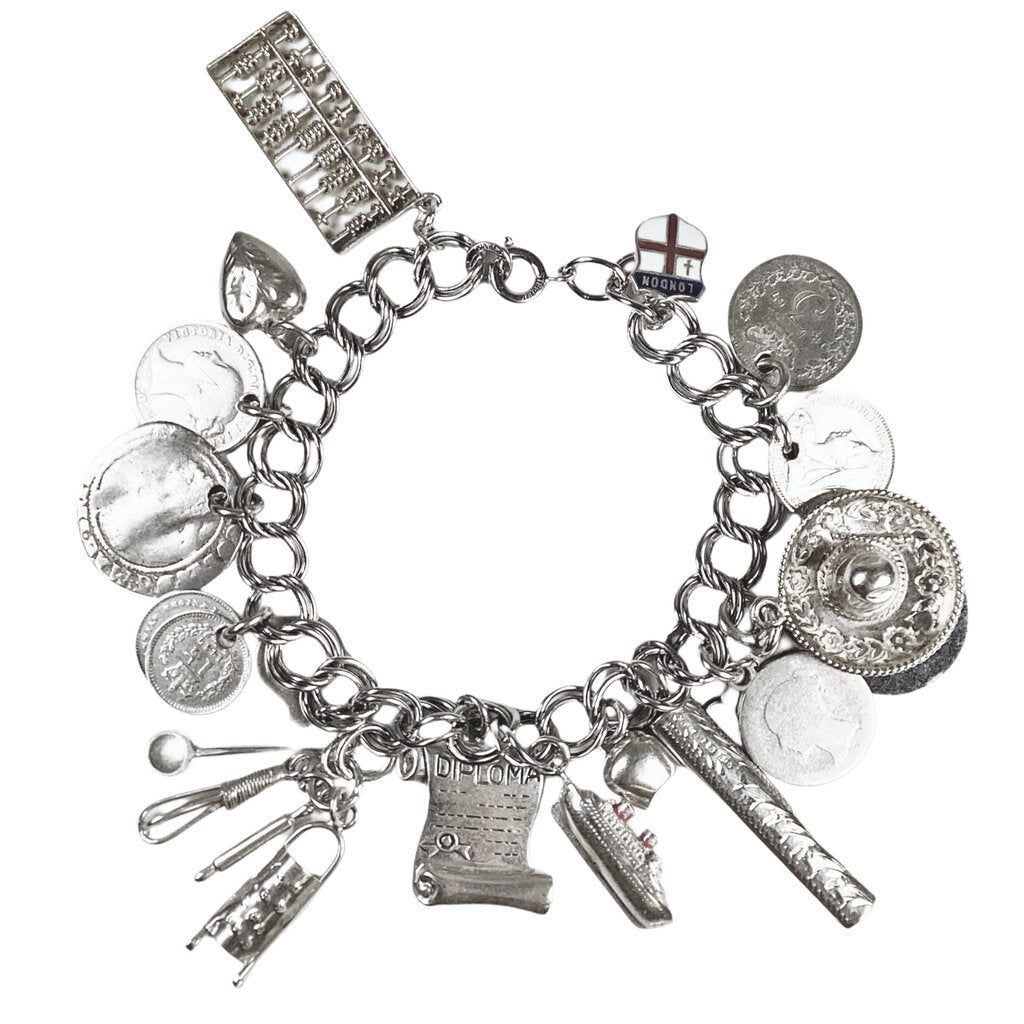 Vintage Sterling Charm Bracelet w/18 Charms