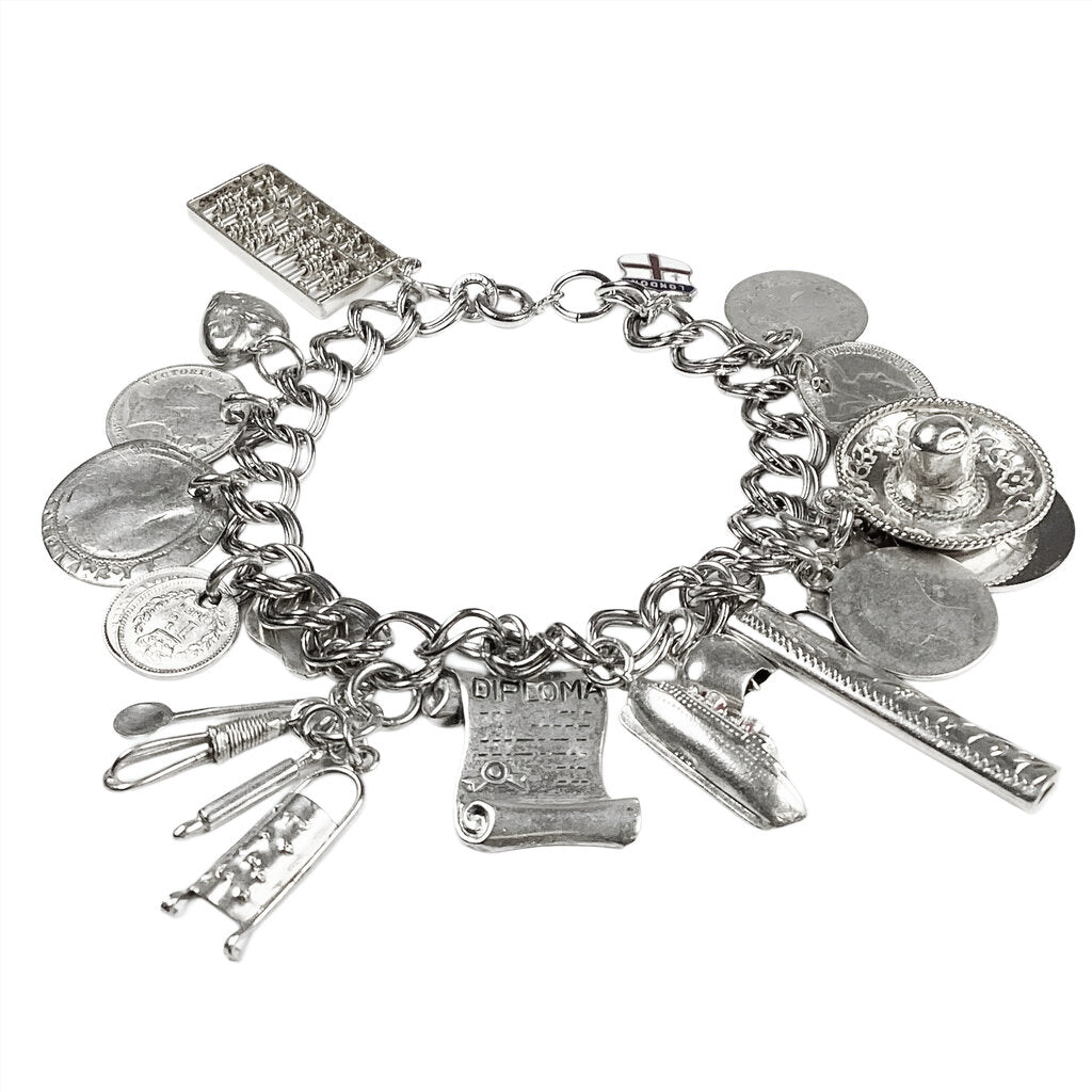 Vintage Sterling Charm Bracelet w/18 Charms