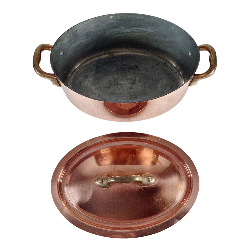 French Oval Copper Stockpot w Lid