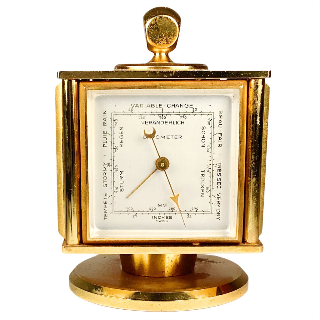 Imhof Midcentury Gilt Desk Clock and Weather Compendium