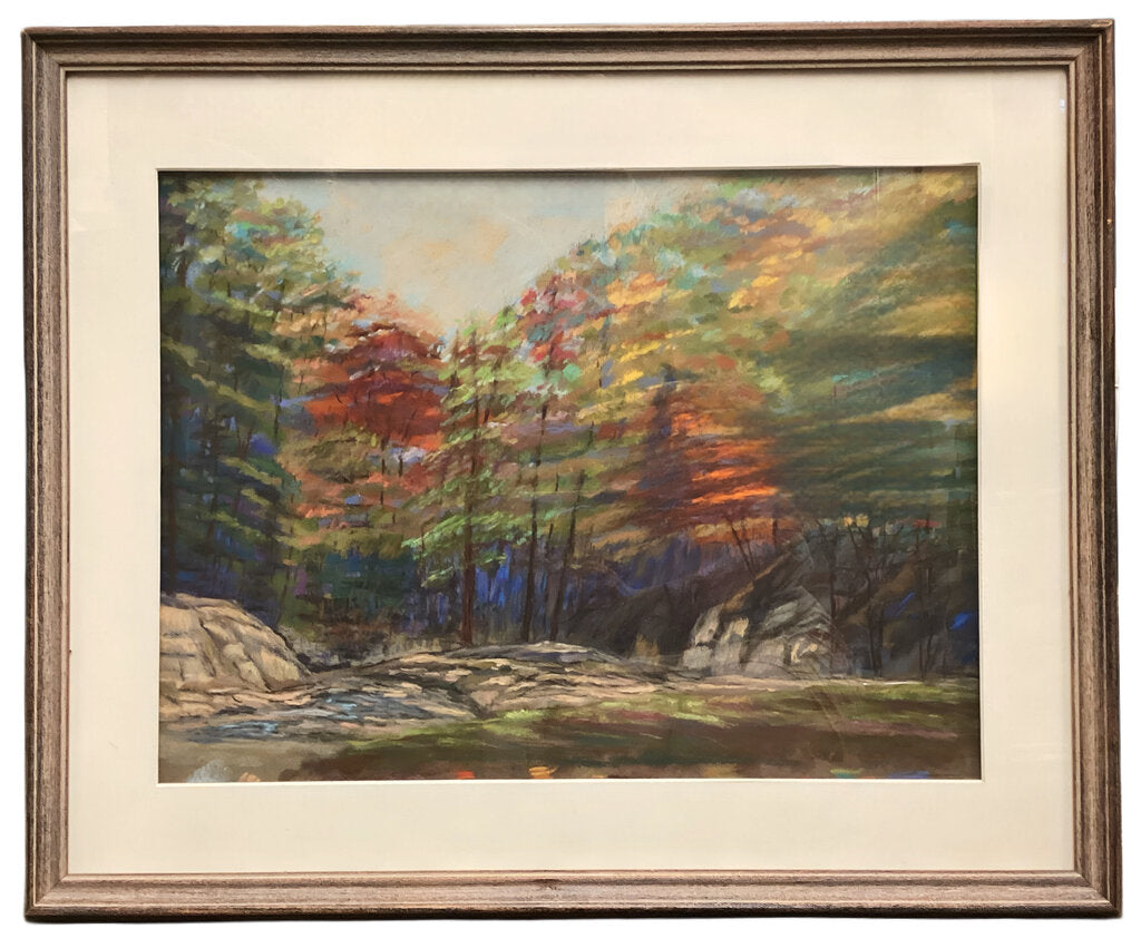 Jeri Salter. Forest with Granite Rocks. Pastel on Paper.