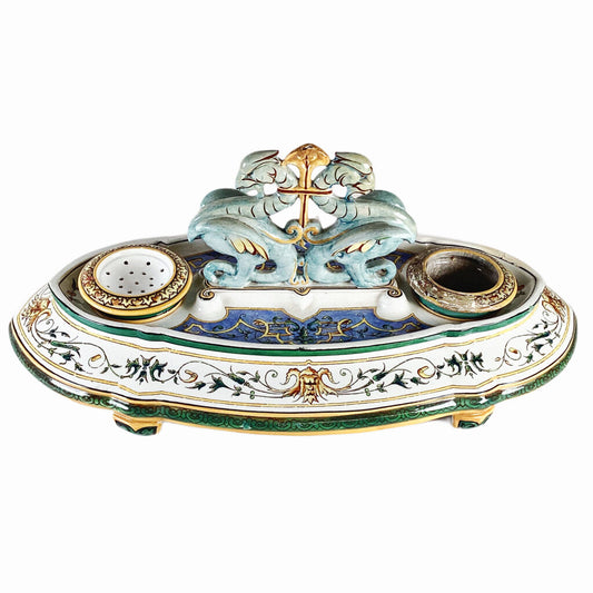 Antique Sarreguemines Ceramic Inkwell