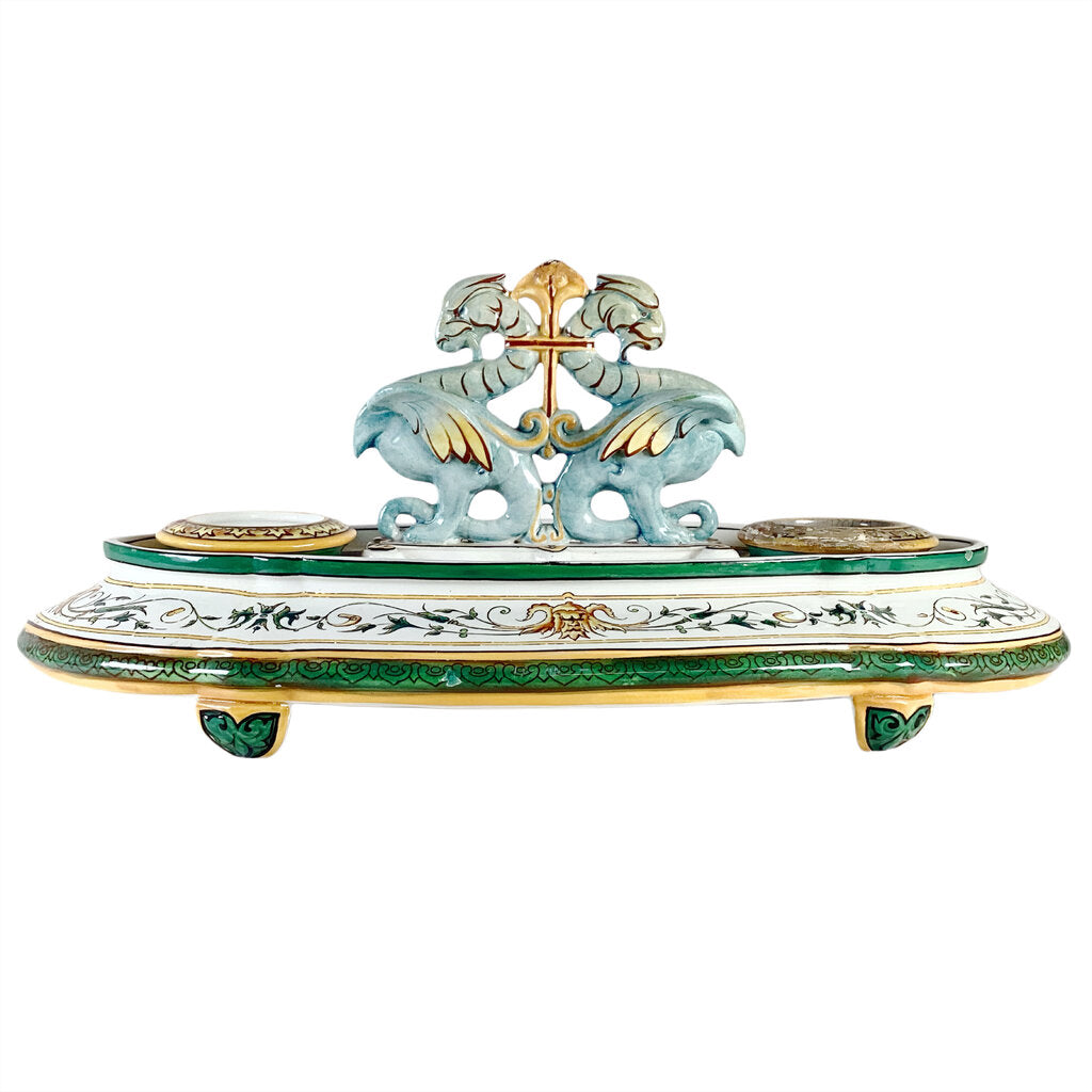 Antique Sarreguemines Ceramic Inkwell
