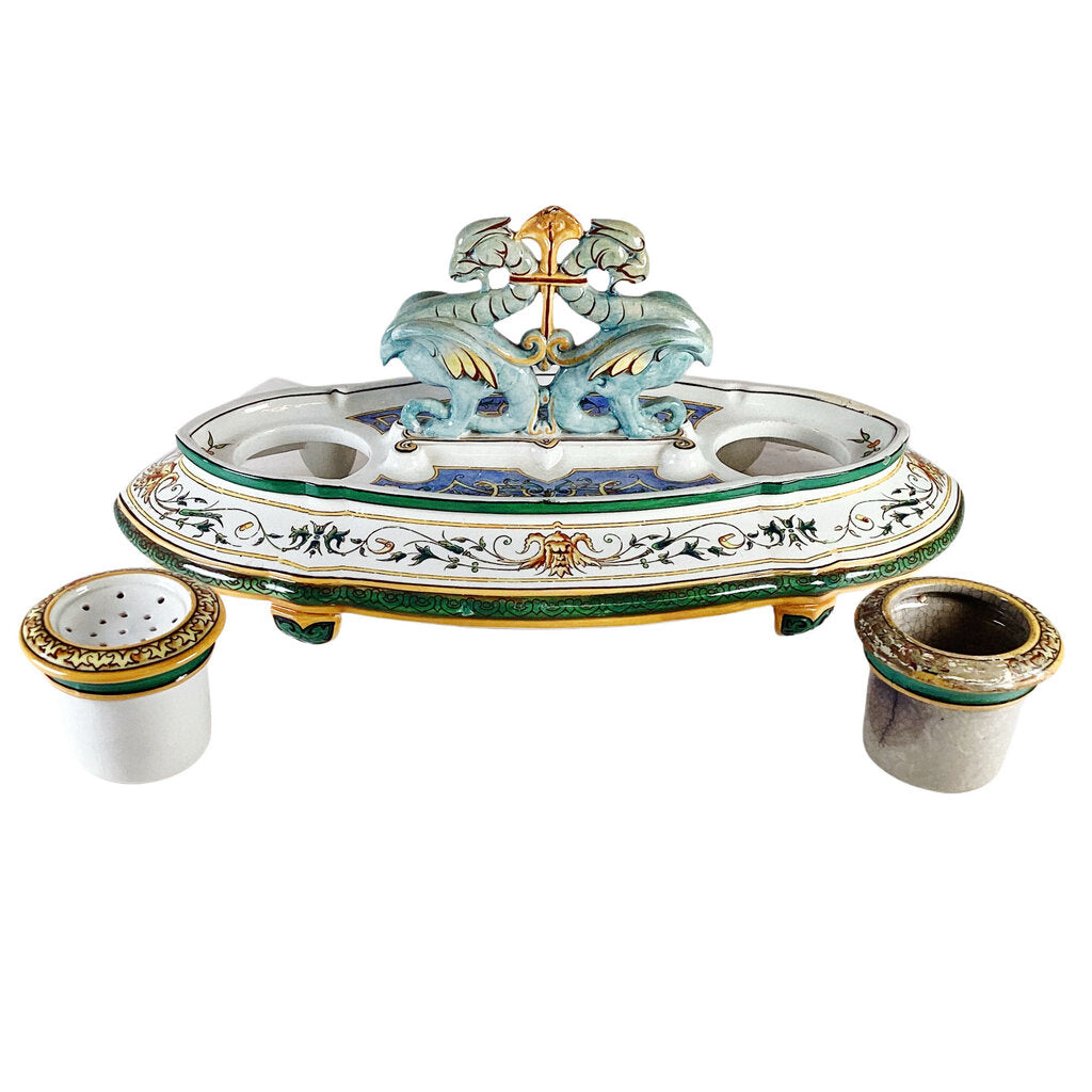 Antique Sarreguemines Ceramic Inkwell