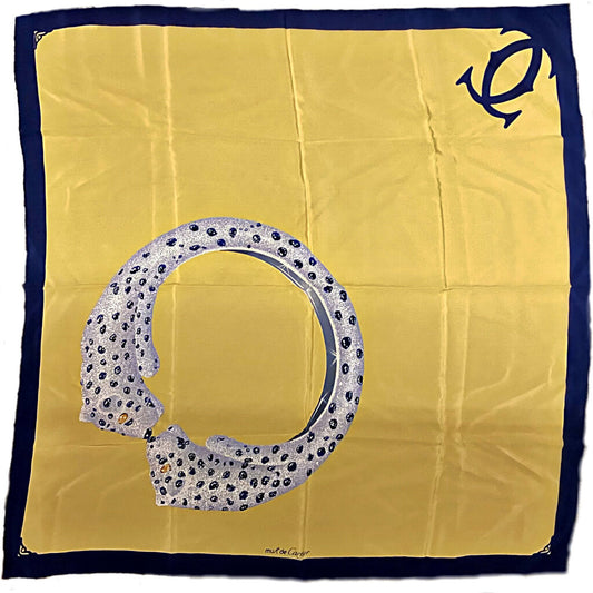 Panthere De Cartier Navy & Yellow Silk Scarf
