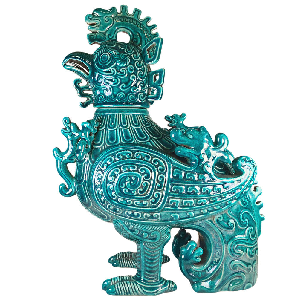 Antique Qing Dynasty Green Porcelain Mythical Bird Statue