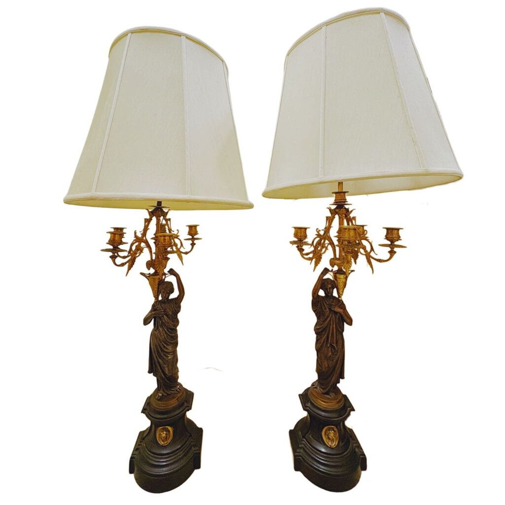 Pair of Bronze Neoclassical Chandelier Lamps