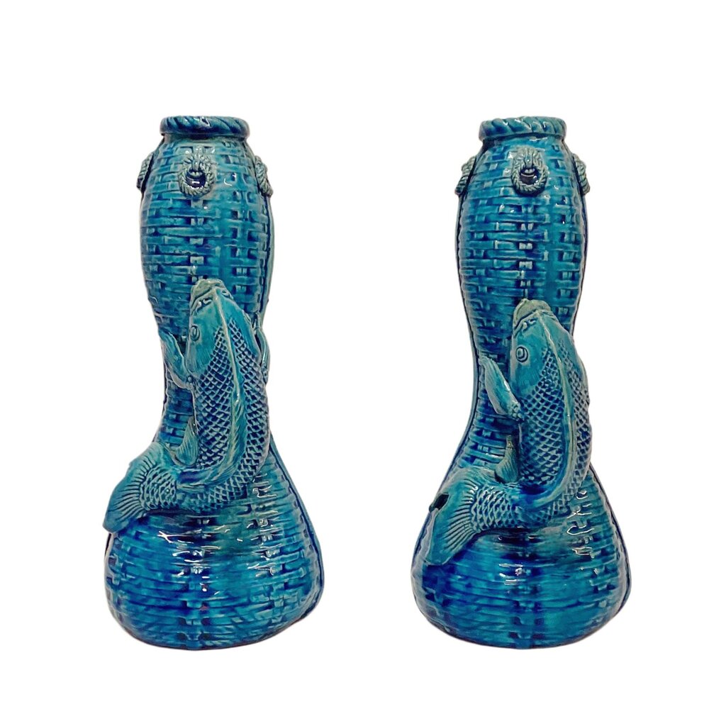 Qing Dynasty Peacock Blue Fish Vases