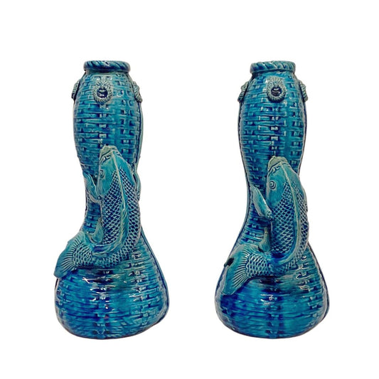 Qing Dynasty Peacock Blue Fish Vases
