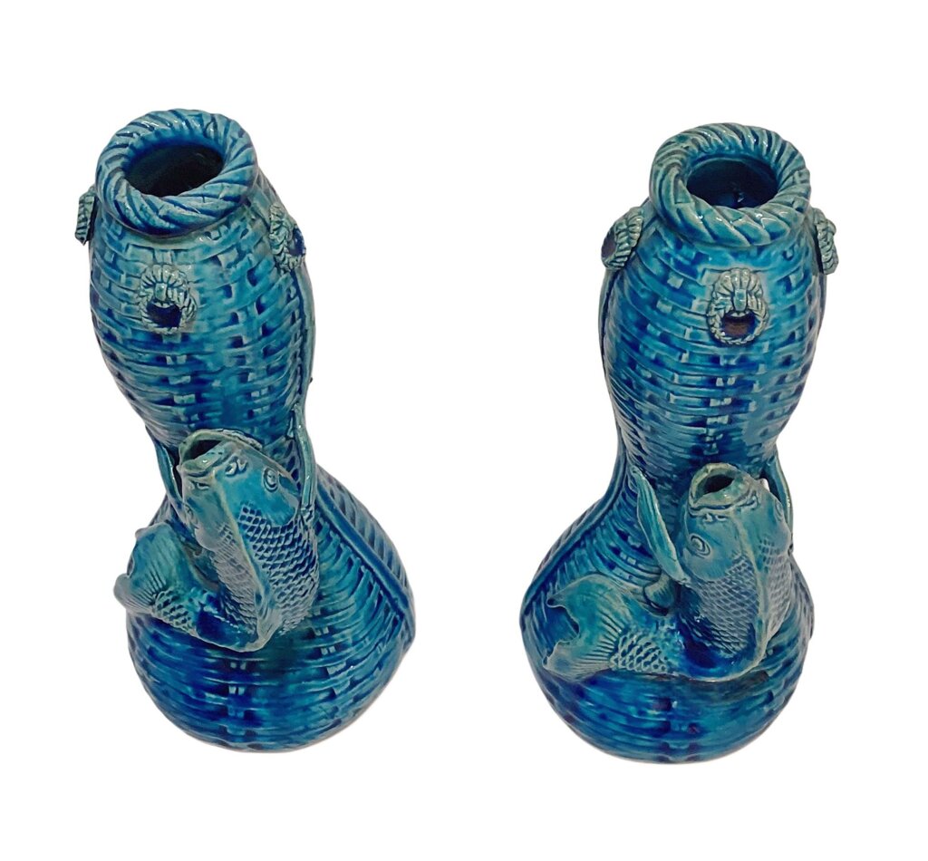 Qing Dynasty Peacock Blue Fish Vases