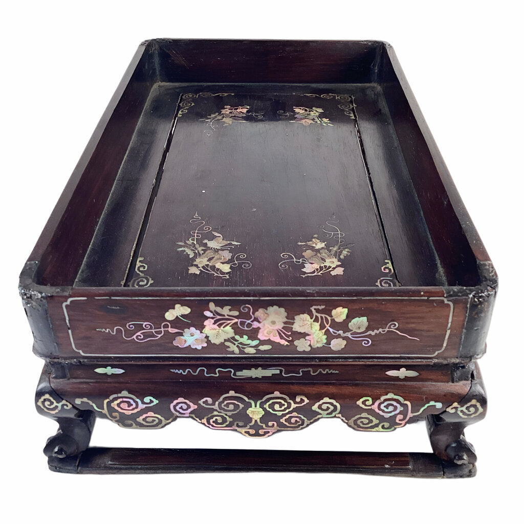 Antique Chinese Rosewood and Mother of Pearl Inlay Stand