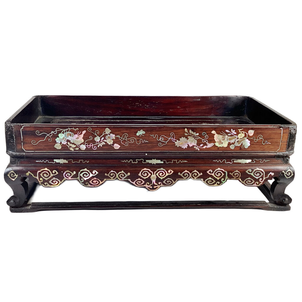 Antique Chinese Rosewood and Mother of Pearl Inlay Stand
