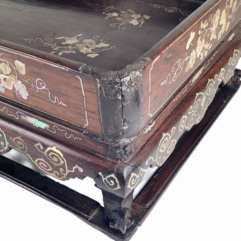 Antique Chinese Rosewood and Mother of Pearl Inlay Stand