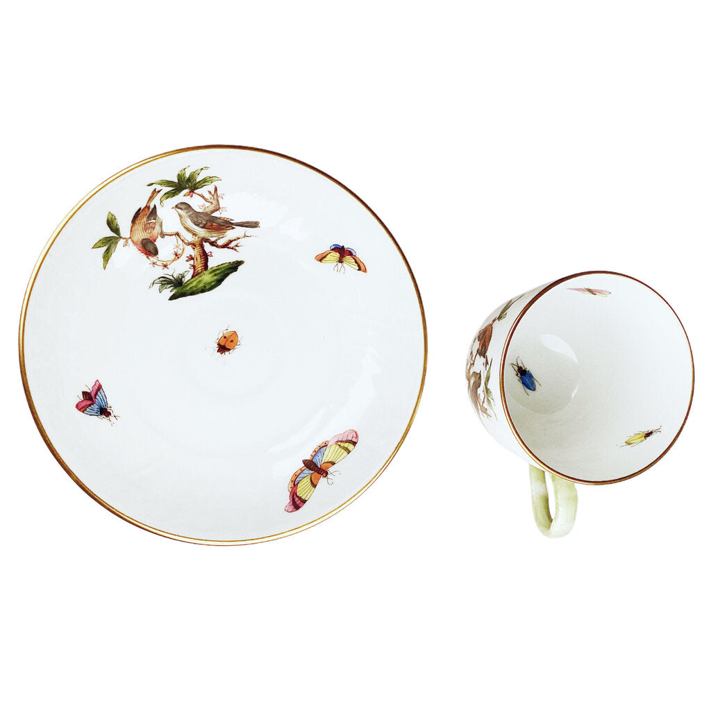 Herend Rothschild Bird Flat Demitasse Cup & Saucer Set