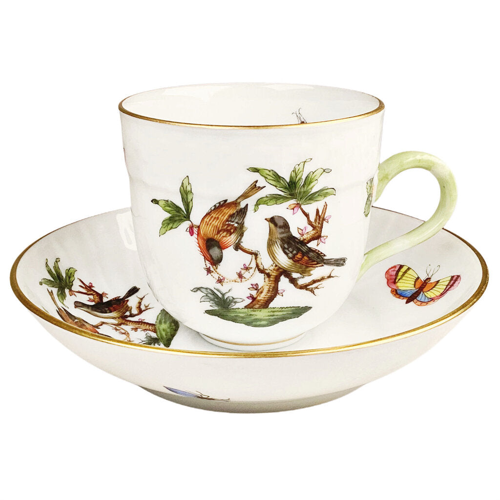 Herend Rothschild Bird Flat Demitasse Cup & Saucer Set