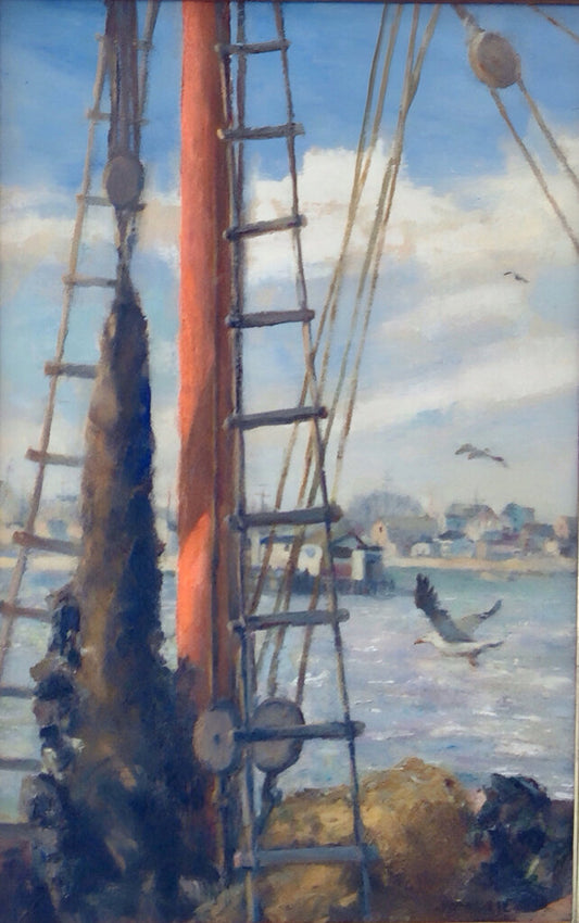 Jonas Lie. Harbor Scene. Oil on Canvas. Signed Lower Right