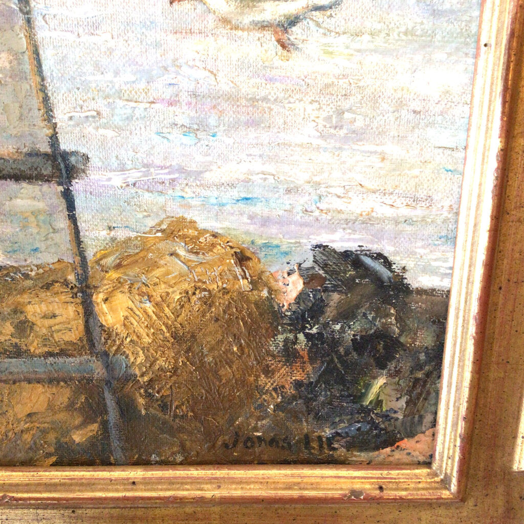 Jonas Lie. Harbor Scene. Oil on Canvas. Signed Lower Right