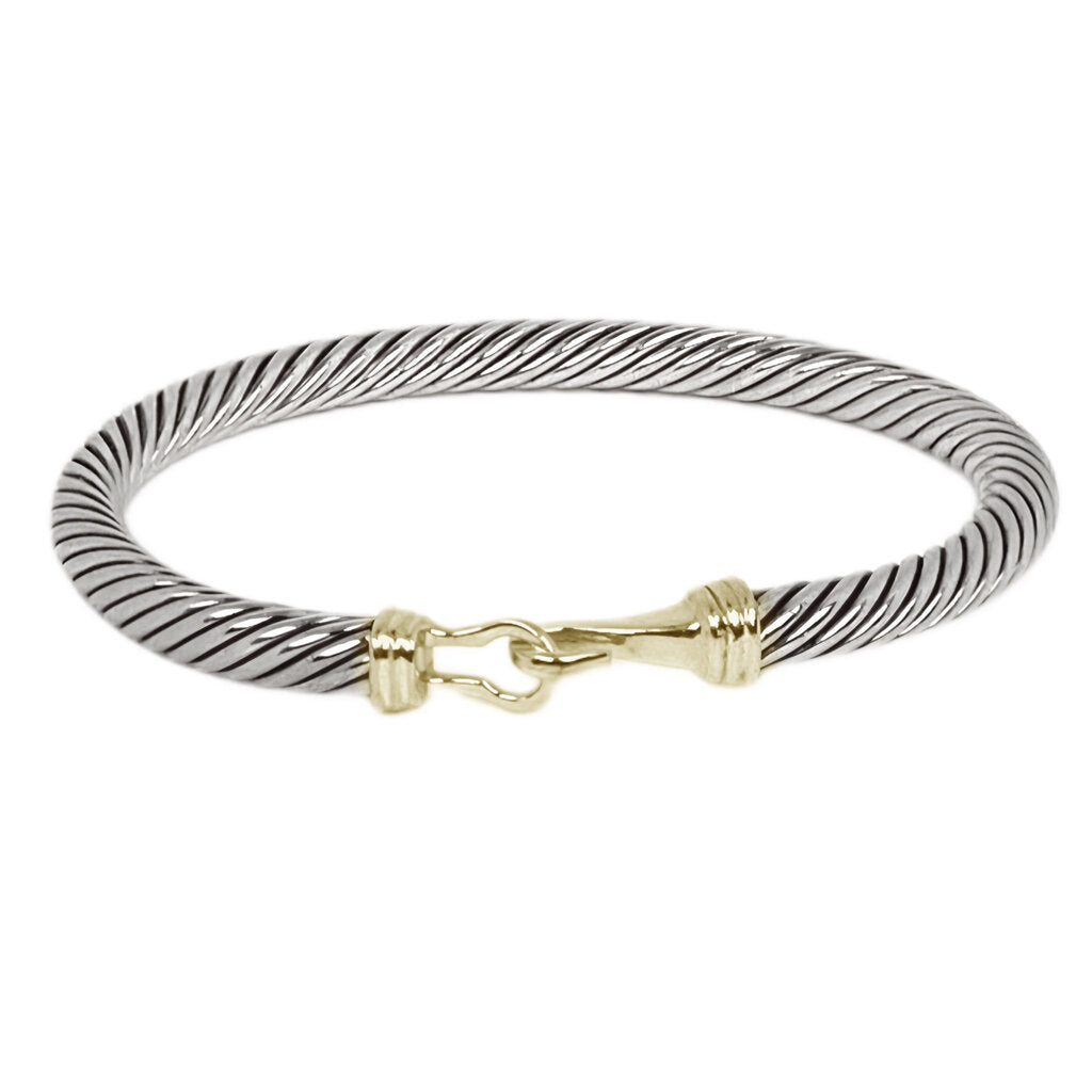 David Yurman Sterling & 14Kt Cable Buckle Bangle Bracelet