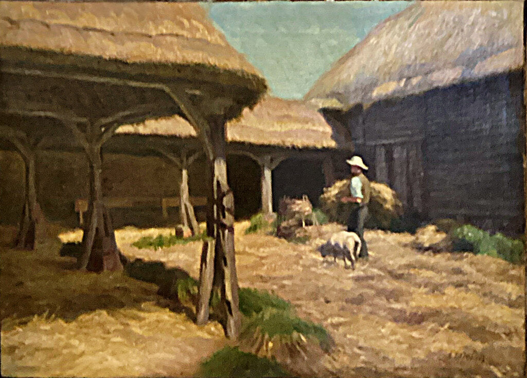 Loris Withers. Barn Scene w Sheep. Oli on Canvas.