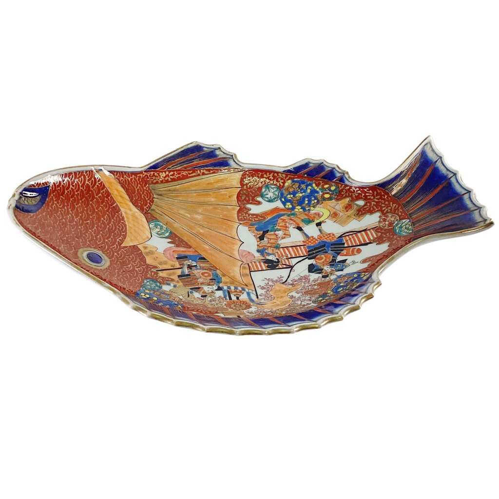 Japanese Imari Fish Platter Orange, Blue & Gold