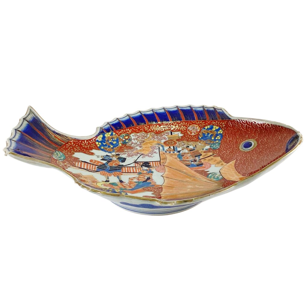 Japanese Imari Fish Platter Orange, Blue & Gold