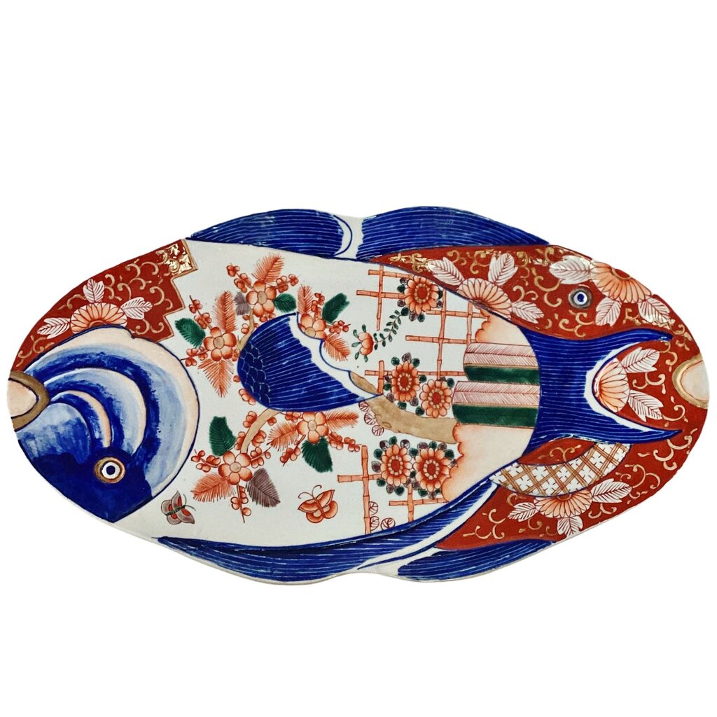 Japanese Imari Fish Platter Orange, Blue & Gold