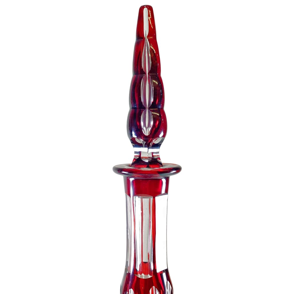 Pair of Bohemia Ruby Cut Glass Decanters. Late 19th Century.