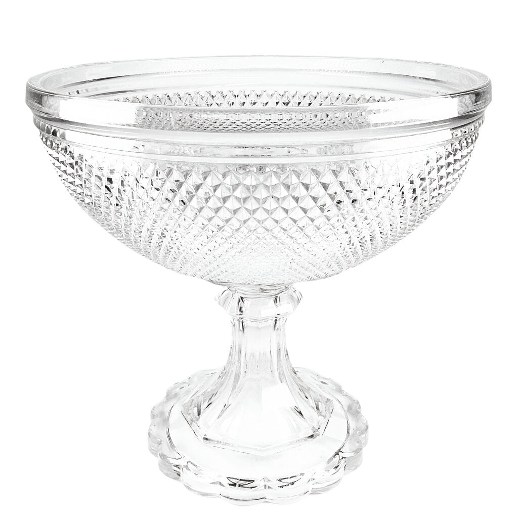 Diamond Point Flint Glass Pedestal Centerpiece Bowl 19th Century