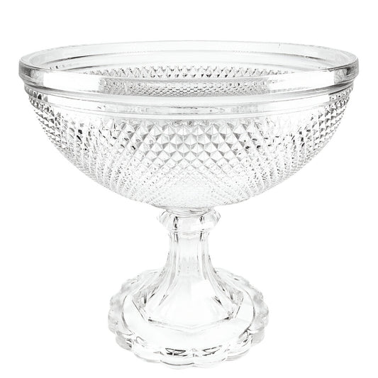 Diamond Point Flint Glass Pedestal Centerpiece Bowl 19th Century