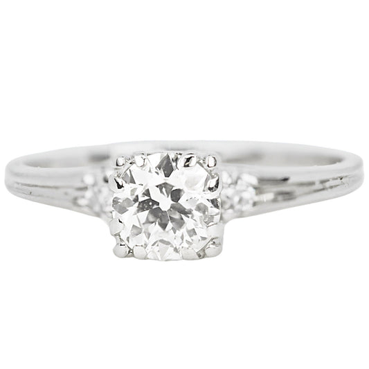 Diamond Ring Set w. 0.75 Carat Stone Mounted in Platinum w. Small Diamond Shoulders