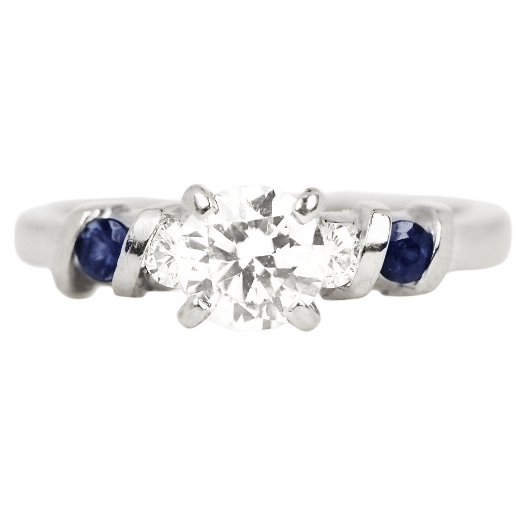 Diamond & Sapphire Ring in 14Kt White Gold 0.65 Carat Stone