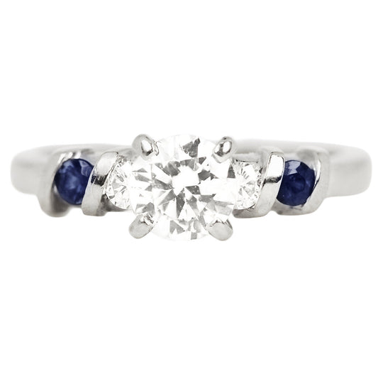 Diamond & Sapphire Ring in 14Kt White Gold 0.65 Carat Stone