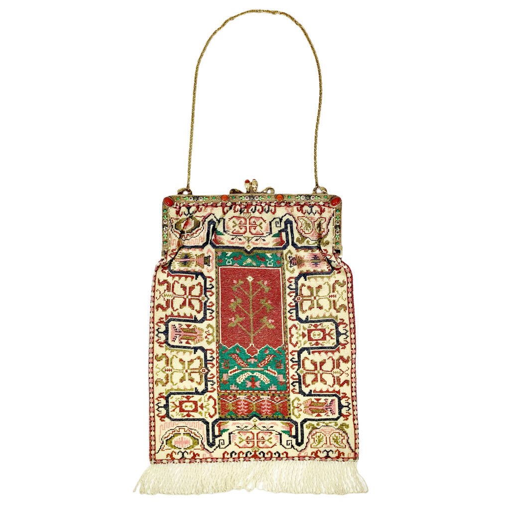 Vintage Beadwork Evening Bag w. Gem Set Frame