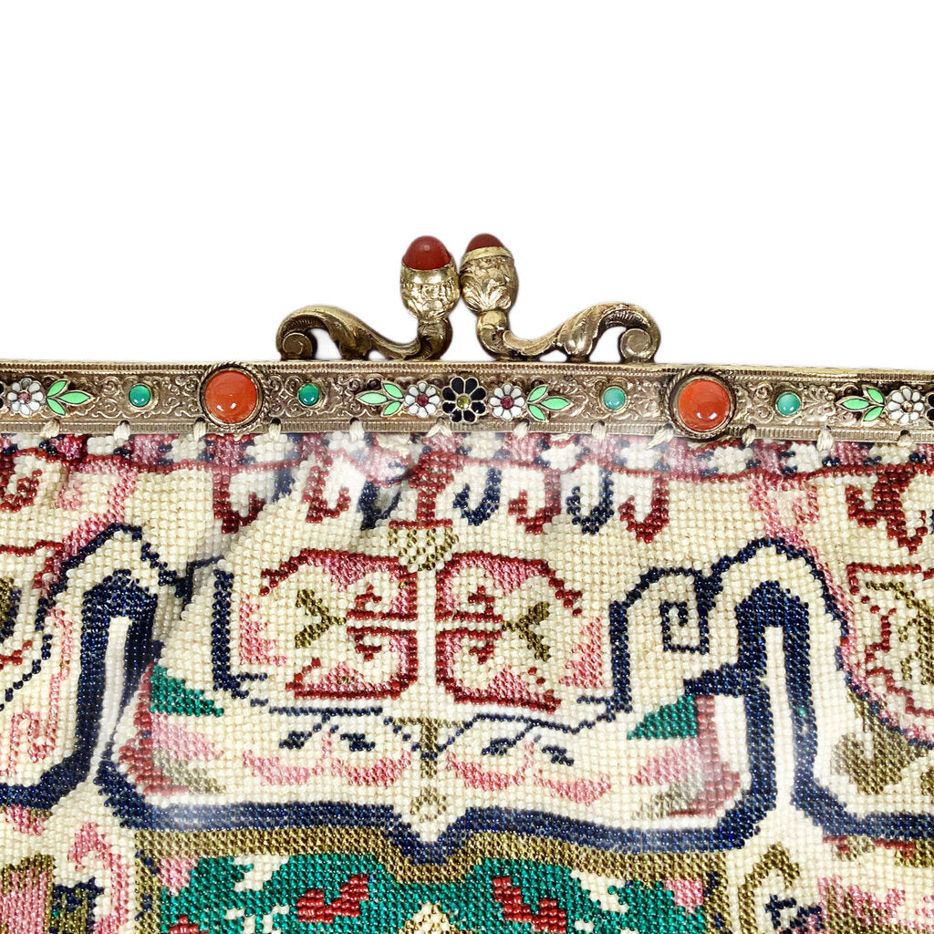 Vintage Beadwork Evening Bag w. Gem Set Frame