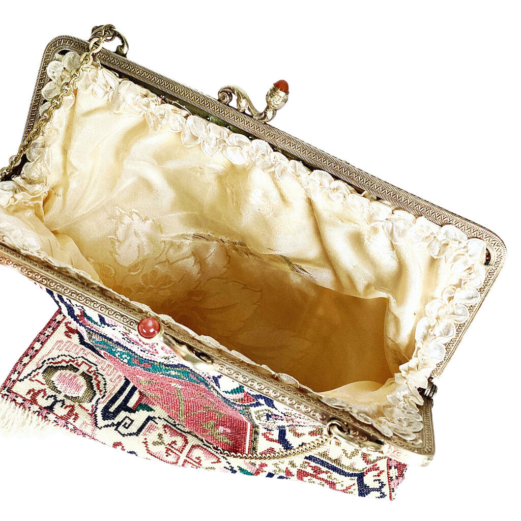 Vintage Beadwork Evening Bag w. Gem Set Frame
