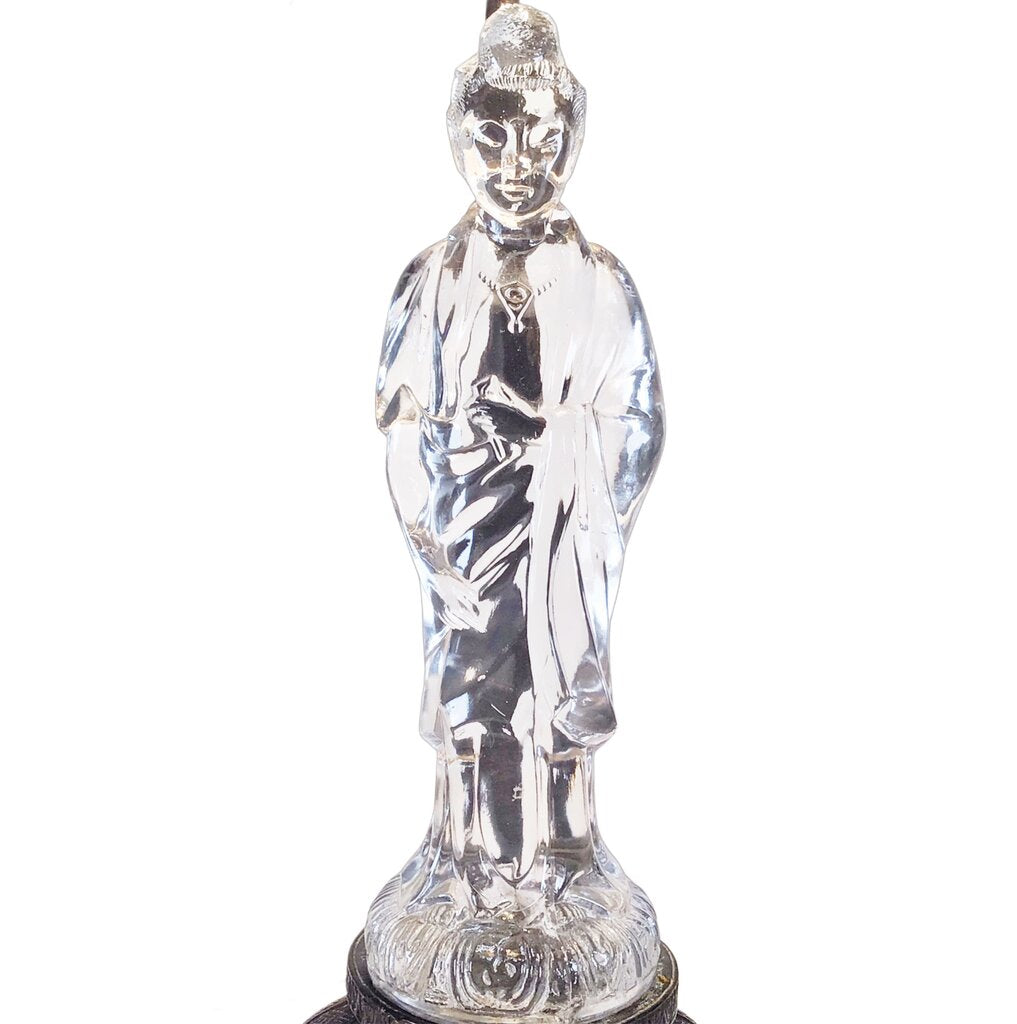 Chinese Guanyin Glass Lamp w/ Silk Shade.