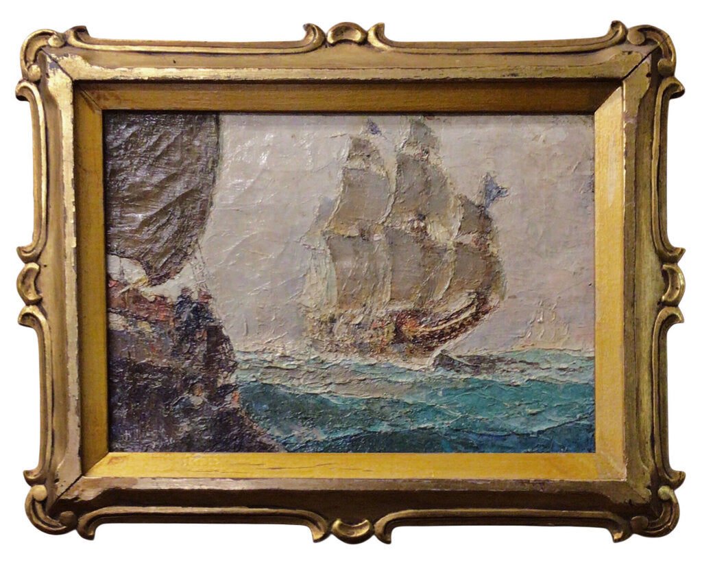 Henri Miloch. Galleon in Full Sail. Oil Impasto on Canvas. Signed/Dated Lower Left. 1930