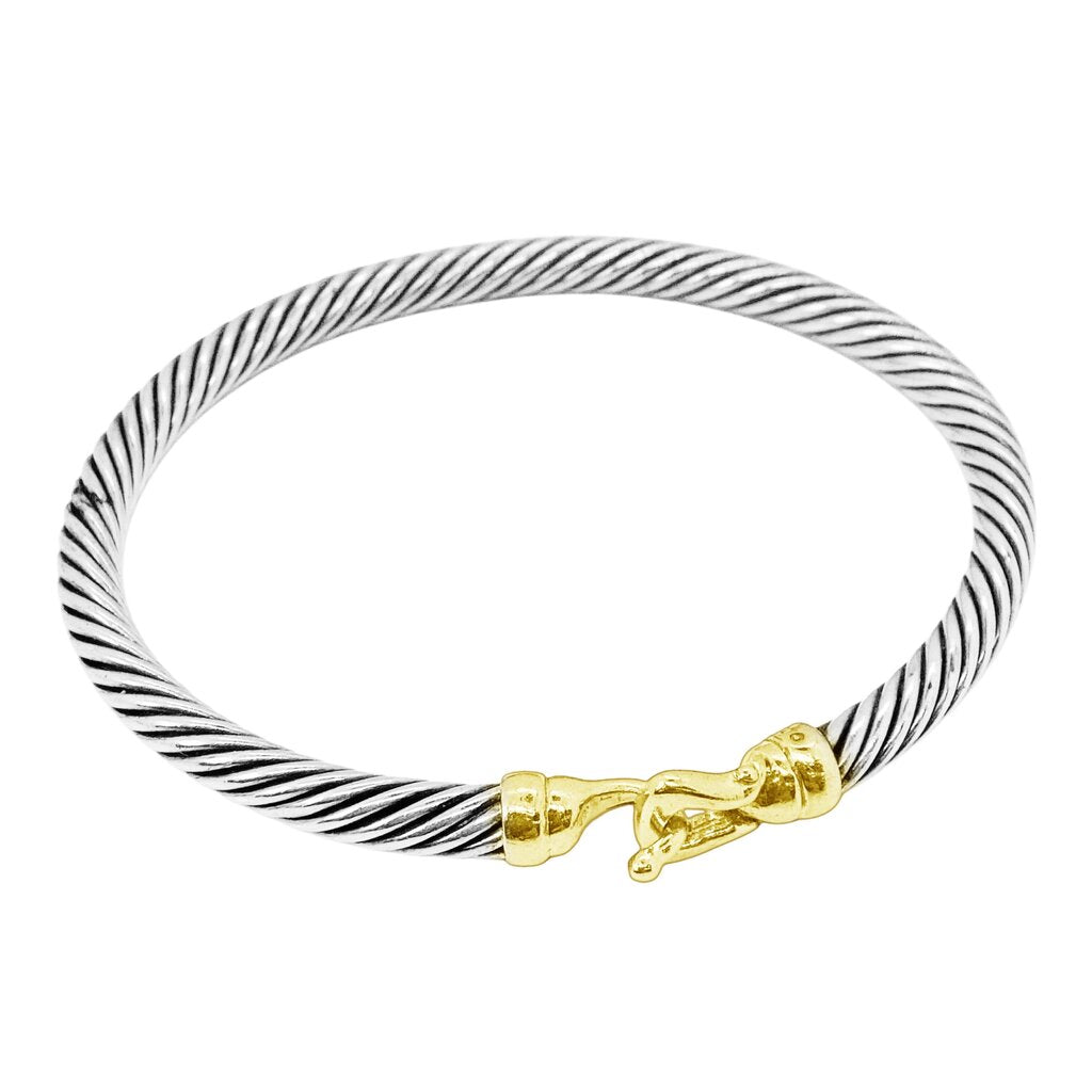 David Yurman Sterling & 14Kt Cable Buckle Bangle Bracelet