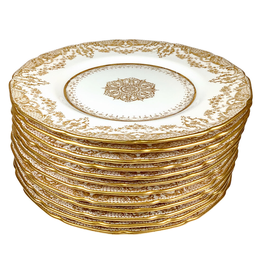 Set of 12 Tiffany & Royal Doulton Gold Gilt Decorated Plates