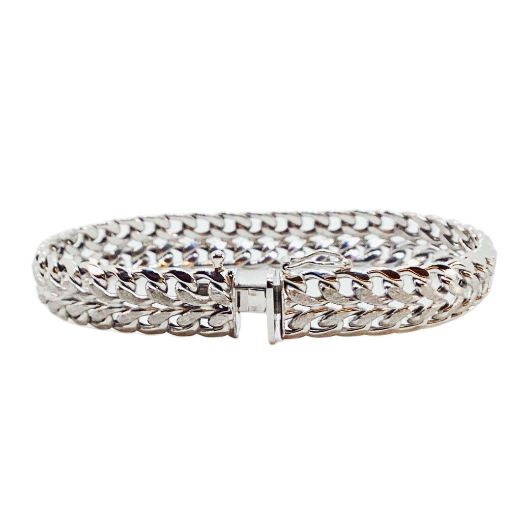 Italy 14Kt White Gold Flat Link Bracelet
