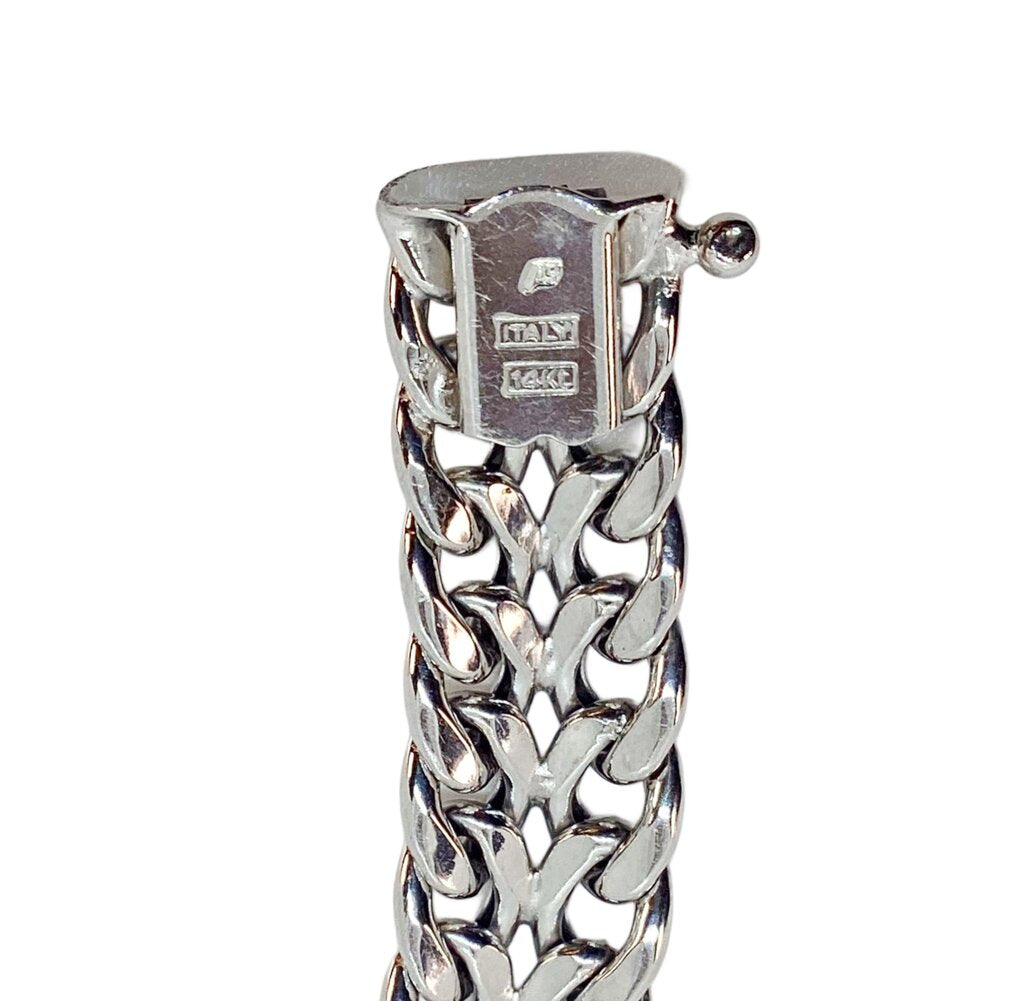 Italy 14Kt White Gold Flat Link Bracelet