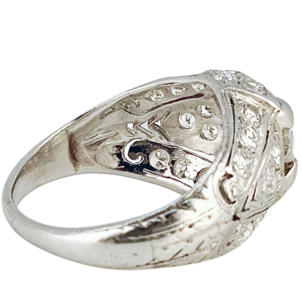 Diamond Ring Set w. 0.90 Carat Stone Mounted in Platinum. c.1930s Culet Cut