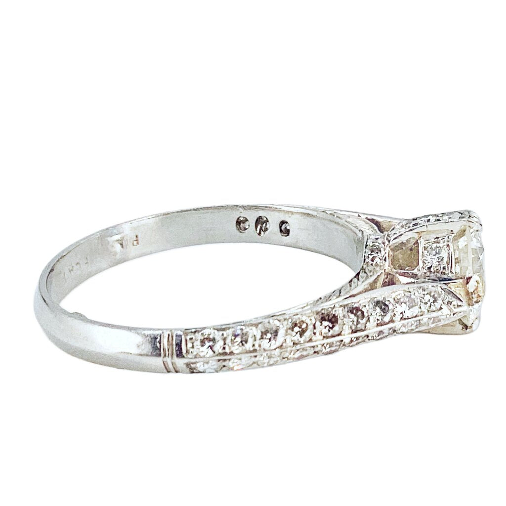 Diamond Ring Set w. 0.85 Carat Stone Mounted in Platinum