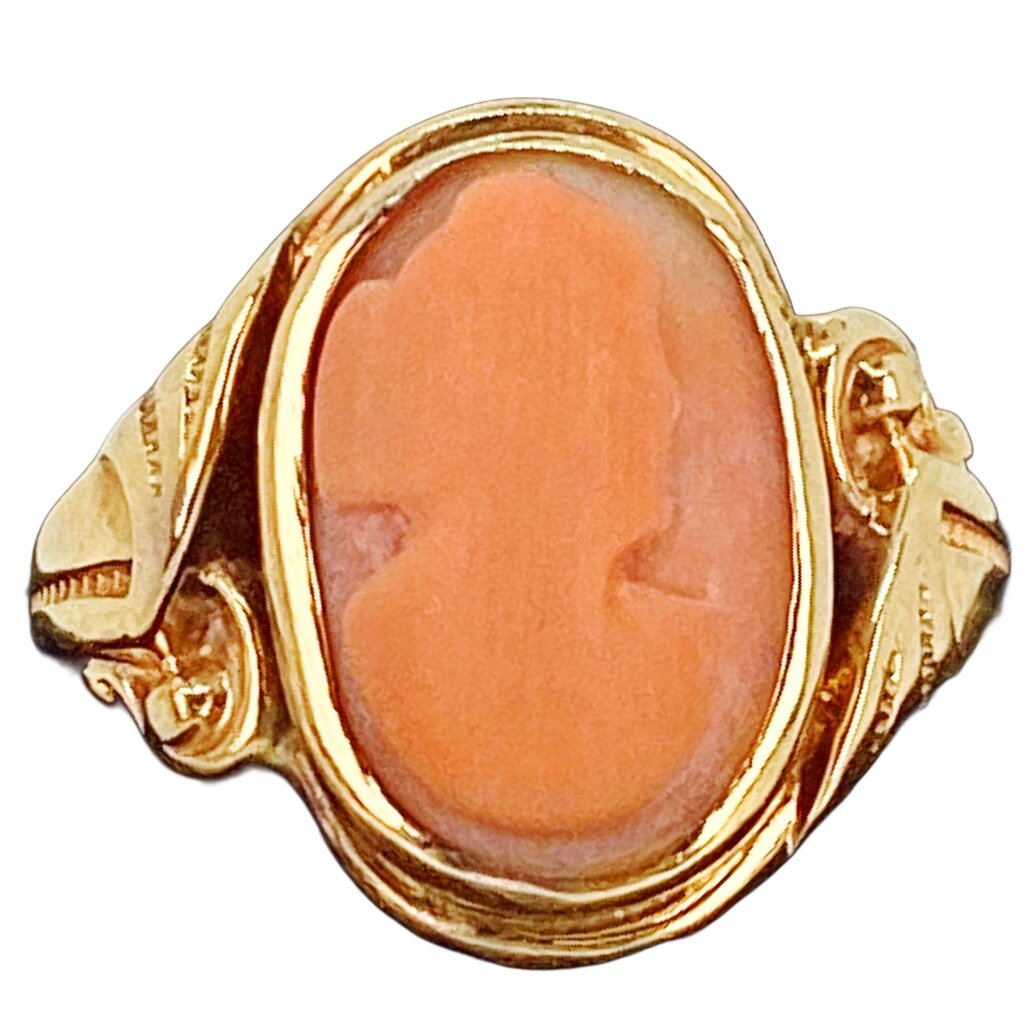Victorian Coral Cameo Ring Mounted in 14Kt