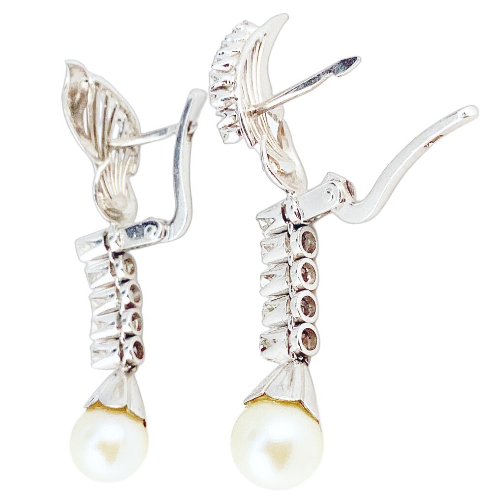Diamond & Pearl Drop Earrings Mounted in 18Kt. c. 1950s